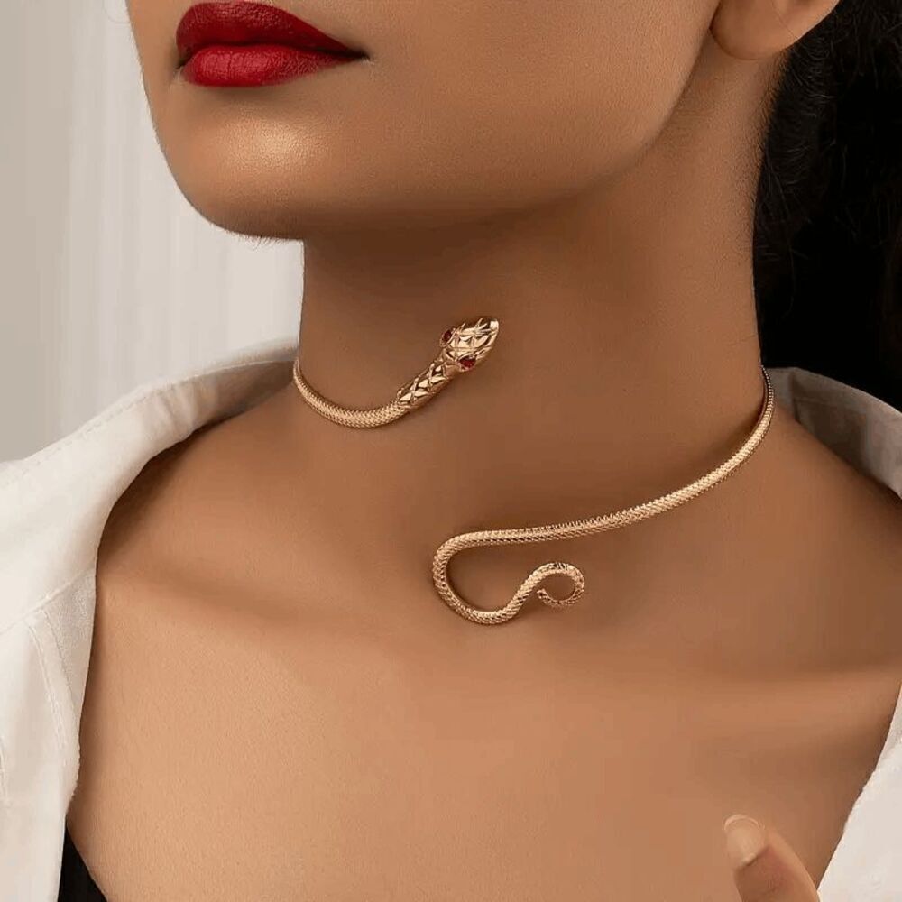 Golden Snake Ruby Eyes Choker Necklace